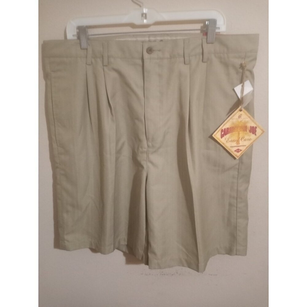 Caribbean Joe Mens Classic Sand Brown Pleated Rayon Polyester Shorts Size 38 NWT